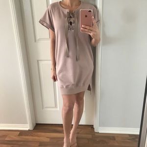 NWT Dusty Rose Lace Up Sweatshirt Dress